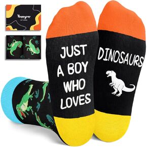 HAPPYPOP Crazy Dino Socks - Dinosaur Gifts for Boys, Funny Kids Socks 7-10 Years