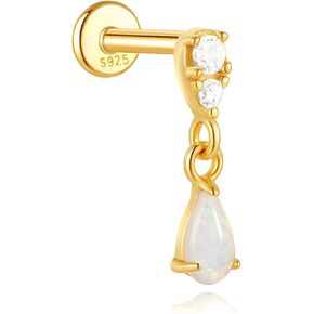 16G DANGLE HELIX Piercing Jewelry 1PC 925 Solid Solid Silver 14K Gold Conch Tragus Cratilage Enring Flat Back Stud Rings Lounting Lounterly 8mm هدايا لها Zirconia المكعب الأبيض Opal
