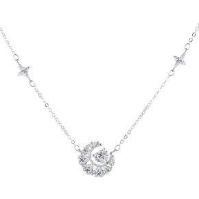 14K الذهب الصلب على S925 Silver 0.5 قيراط D-Color Diamond Heart Necklace والقمر الفريد وقلادة تصميم المجرة