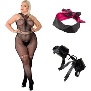 زائد الحجم من النساء الشبكية السمكية القلبية Sexy Sexy Lingerie Mesh Holeless Babydoll S-4XL