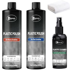 Plastic Polish Kit, Plastic Scratch Remover 14.1oz and Cleaner 3.52oz, Plastic Cleaner and Polish Removes Scratches & Scuffs, Ultra Fine Scratch Remover for Acrylic Surfaces