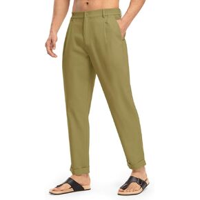 Rdruko Men's Linen Pants Lightweight Casual Cotton Pants Elastic Waist Beach Summer Pants with Pockets
