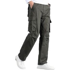 Mylldey Mens Cargo Pants Classic Fit Pants Cotton Mens Work Pants Casual Elastic Waist Men Pants 6 Pcckets