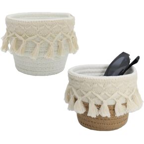 2pcs حامل نظارات الكروشيه لـ Nightstand Macrame متماسكة للعين منظم سلة تخزين مصغرة مع شرابات لمكتب مكياج Eyeglass Office مكتب مكتب