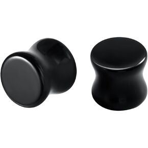 Gauges Tunnels, 2PCS Stone Ear Plugs Natural Black Obsidian Solid Round Polished Double Flared Ear Gauges Expander 2G - 1 inch Ear Piercing Jewelry