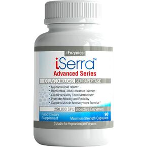 iSerra 250,000 SPU Serrapeptase Enzyme - 90 Maximum Strength Capsules - Up to 12x More Potent Than Other Serrapaptase - Delayed Release Technology-High Potency Non-GMO, Gluten Free, Vegan (Pack of 1)