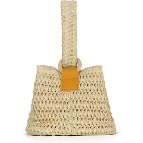 كوانغ! Women Straw Clutch Handbag Loop Base Bucket Ducket Ducket Wristlet Small Tote Chain Bag 2025