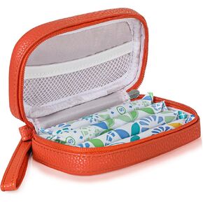 Portable Tampon Organizer Bag, Beige PU Pouch with Handle and Zipper for Women's Period Products