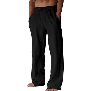 Buxkr Men Linen Pants Beach Cutton Cotton Summer Summer Lightweight Lights Learting مع جيوب عميقة