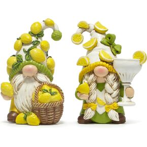 Hodao 2PCS Summer Lemon Gnomes Decoration Spring Lemon-Themed Gnome Decor for Indoor Home - Small Decorative Gnomes for Kitchen, Living Room, or Shelf - Cute Lemon Elf Ornament Decor