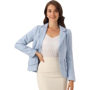 Allegra K Tweed Blazer for Women's Notch Lapel Long Sleeve 2024 Fall Elegant Business Casual Jacket