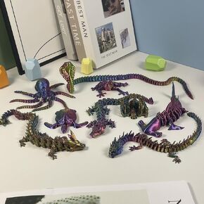 9PCS 3D Printed Dragon Figure Collection (9Pcs-Red+Blue)