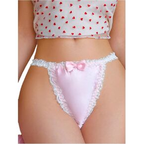 SweatyRocks Women's 3 Pack Bow Satin Thongs Low Rise Panties Cute Underwear