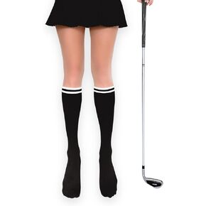 Stripe Two-Tone Knee-High Golf Stockings Pantyhose Tights UV Protection Spring Summer Autumn (US, Alpha, One Size, Regular, Black)