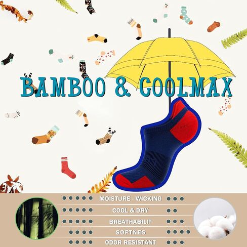 BRISIRA Coolmax Bamboo Viscose Kids No Show Socks Compression Athletic Running Sports Boys Socks Ankle Cushioned for Youth in Saudi Arabia