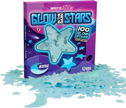 100PK Blue Glow in The Dark Stars for Ceiling Easter Basket Stuffers for Kids - Star Brite Plastic Glow Stars with Moon & Putty Ages 4,5,6,7,8,9,10,11,12 for Bedroom Space Night Light Room Non-Toxic in Saudi Arabia