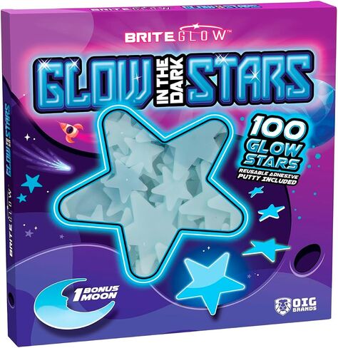 100PK Blue Glow in The Dark Stars for Ceiling Easter Basket Stuffers for Kids - Star Brite Plastic Glow Stars with Moon & Putty Ages 4,5,6,7,8,9,10,11,12 for Bedroom Space Night Light Room Non-Toxic in Saudi Arabia