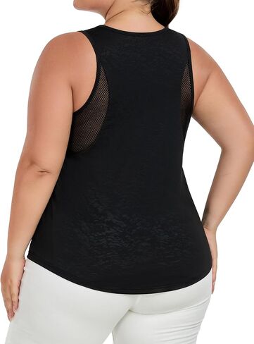 قمم دبابات تجريب للسيدات زائد الحجم مع شبكة ، XL-5XL قمصان أكمام رياضية مناسبة in Kuwait