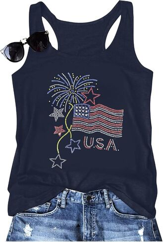 MNLYBABY USA Sequin Tank Top Women Sparkly Fireworks Sleeveless Shirt Glitter 4th of July Patriotic American Flag Tops in Saudi Arabia