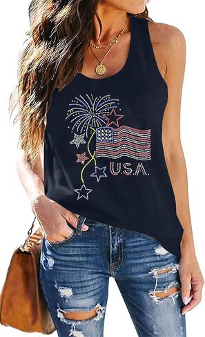 MNLYBABY USA Sequin Tank Top Women Sparkly Fireworks Sleeveless Shirt Glitter 4th of July Patriotic American Flag Tops in Saudi Arabia