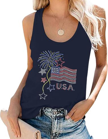 MNLYBABY USA Sequin Tank Top Women Sparkly Fireworks Sleeveless Shirt Glitter 4th of July Patriotic American Flag Tops in Saudi Arabia