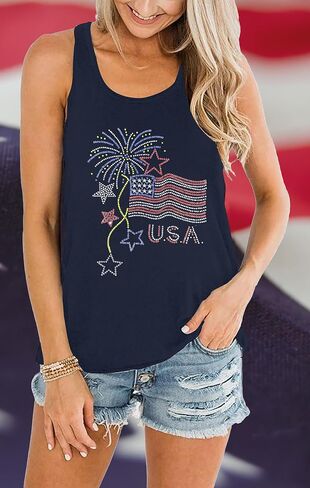 MNLYBABY USA Sequin Tank Top Women Sparkly Fireworks Sleeveless Shirt Glitter 4th of July Patriotic American Flag Tops in Saudi Arabia