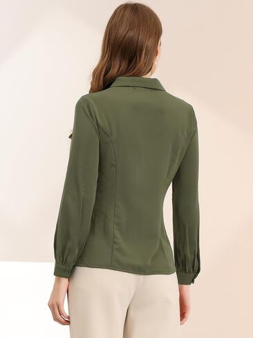 Allegra K Women's Button Up Shirt Business Casual Career Peter Pan Collar Long Bishop Sleeve Blouse in Saudi Arabia