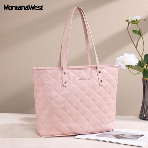 Montana West Quilted Tote Bag for Women Large Shoulder Bag Fashion Handbags with Top Zipper in Kuwait