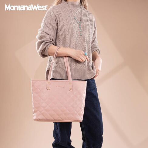 Montana West Quilted Tote Bag for Women Large Shoulder Bag Fashion Handbags with Top Zipper in Kuwait