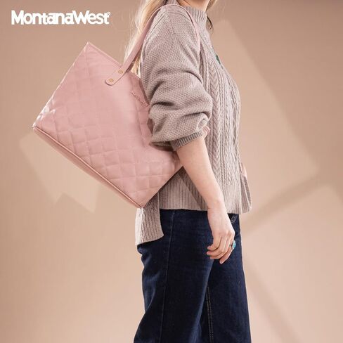 Montana West Quilted Tote Bag for Women Large Shoulder Bag Fashion Handbags with Top Zipper in Kuwait