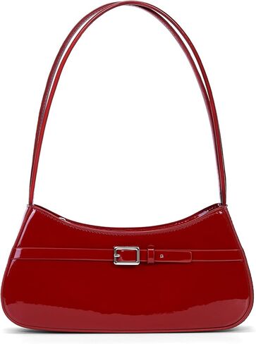 Y2k Shoulder Bag Red Patent Leather Purse For Women Small Vintage Handbag Burgundy Hobo Bags Faux Leather Underarm in Kuwait