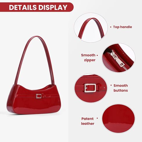 Y2k Shoulder Bag Red Patent Leather Purse For Women Small Vintage Handbag Burgundy Hobo Bags Faux Leather Underarm in Kuwait
