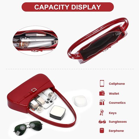 Y2k Shoulder Bag Red Patent Leather Purse For Women Small Vintage Handbag Burgundy Hobo Bags Faux Leather Underarm in Kuwait