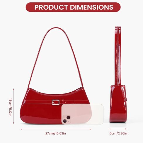 Y2k Shoulder Bag Red Patent Leather Purse For Women Small Vintage Handbag Burgundy Hobo Bags Faux Leather Underarm in Kuwait