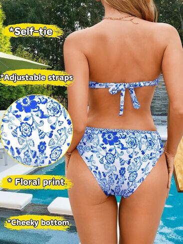 مجموعات Bikini Bandeau Bikini من طراز O-Ring للنساء ، Shell Ruched Top & Mid-Rise Bottom Botho اثنين in Kuwait