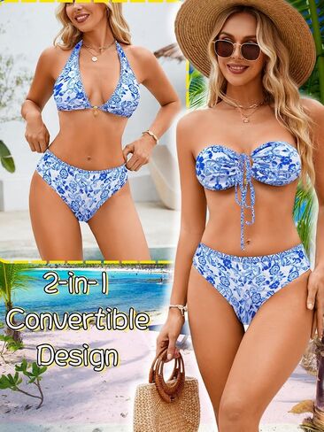 مجموعات Bikini Bandeau Bikini من طراز O-Ring للنساء ، Shell Ruched Top & Mid-Rise Bottom Botho اثنين in Kuwait