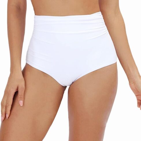 Womens High Waisted Bikini Bottoms Tummy Control Swimsuit Bottom Full Coverage Ruched Design High Leg Bathing Suit in Kuwait