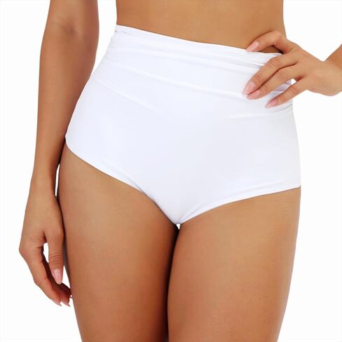 Womens High Waisted Bikini Bottoms Tummy Control Swimsuit Bottom Full Coverage Ruched Design High Leg Bathing Suit in Kuwait