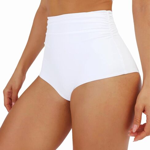 Womens High Waisted Bikini Bottoms Tummy Control Swimsuit Bottom Full Coverage Ruched Design High Leg Bathing Suit in Kuwait