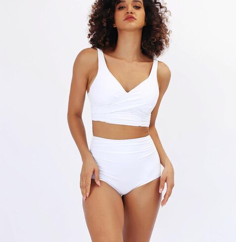 Womens High Waisted Bikini Bottoms Tummy Control Swimsuit Bottom Full Coverage Ruched Design High Leg Bathing Suit in Kuwait