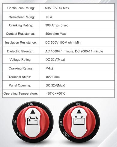 Battery Disconnect Switch, 12V-48V Battery Master Cut Shut Off Isolator Switch, Max 32V DC 50A Cont 75A Power Battery On-Off-Out Switches for Car Trailer Truck RV ATV Boat 2PCS in Saudi Arabia
