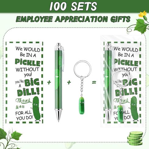50 Sets Employee Appreciation Gifts Positive Pickle Keychain with Thank You Cards Fancy Pens Emotional Support Pickle Bulk Inspirational Gifts Bulk for Pickle Lover Employees Coworkers in Saudi Arabia