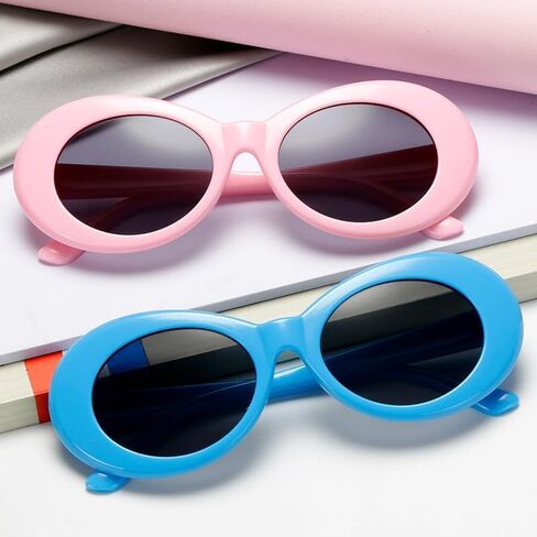 White Oval Round Sunglasses Thick Bold Clout Goggles Oval Mod Retro Vintage Kurt Cobain Inspired Sunglasses Lens in Kuwait