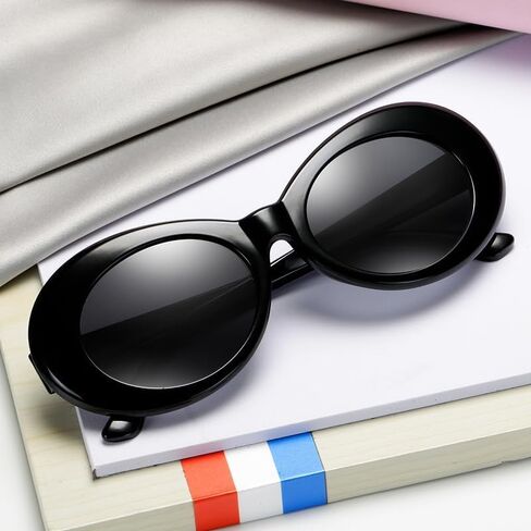 White Oval Round Sunglasses Thick Bold Clout Goggles Oval Mod Retro Vintage Kurt Cobain Inspired Sunglasses Lens in Kuwait
