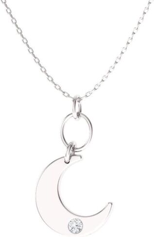 Diamondere Natural and Agtected Diamond و Gemstone Moon Netlace في الذهب الأبيض 14K | قلادة 0.03 قيراط مع سلسلة in Saudi Arabia