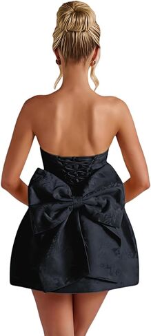 ZGMYC Jacquard Satin Homecoming Dress with Bow Elegant Strapless Mini Dress A Line Short Prom Dresses Party Gown in Saudi Arabia