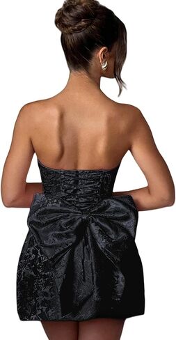 ZGMYC Jacquard Satin Homecoming Dress with Bow Elegant Strapless Mini Dress A Line Short Prom Dresses Party Gown in Saudi Arabia