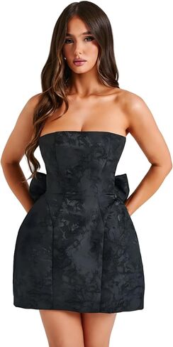ZGMYC Jacquard Satin Homecoming Dress with Bow Elegant Strapless Mini Dress A Line Short Prom Dresses Party Gown in Saudi Arabia