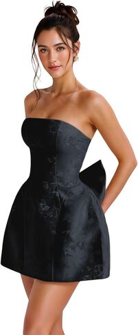 ZGMYC Jacquard Satin Homecoming Dress with Bow Elegant Strapless Mini Dress A Line Short Prom Dresses Party Gown in Saudi Arabia