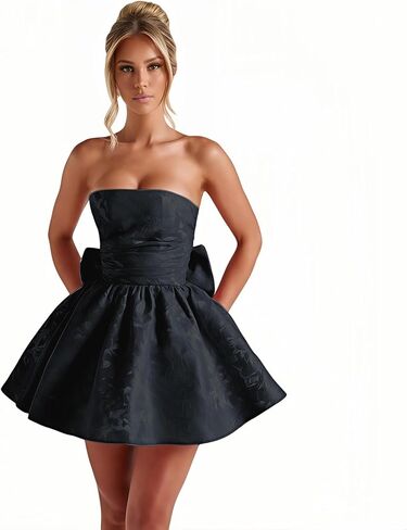 ZGMYC Jacquard Satin Homecoming Dress with Bow Elegant Strapless Mini Dress A Line Short Prom Dresses Party Gown in Saudi Arabia